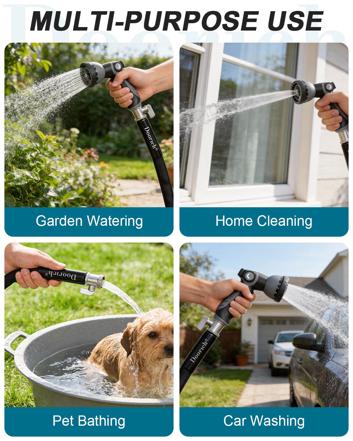 Doorich Garden Hose, Lightweight, Ultra Flexible, Durable, Kink-Free Water Hose with Valve - Made of TPU, Drinking Water Safe Material, Non-Shrinking, Easy to Store, All-Weather, Black (25 FT)