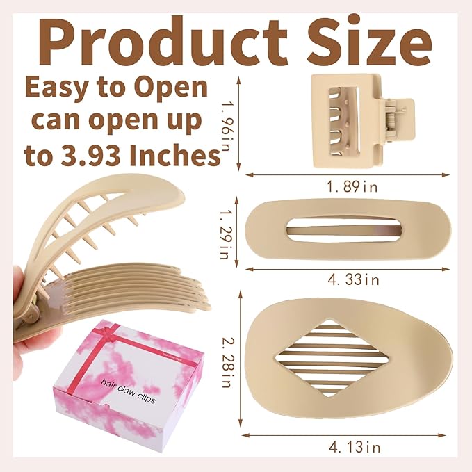 12 Pack Flat Hair Clips for Women-3 Styles Matte Neutral Flat Claw Clips, Black, Blonde,Light Brown & Dark Brown, French Duckbill Styling Accessories (Matte Neutral-2)
