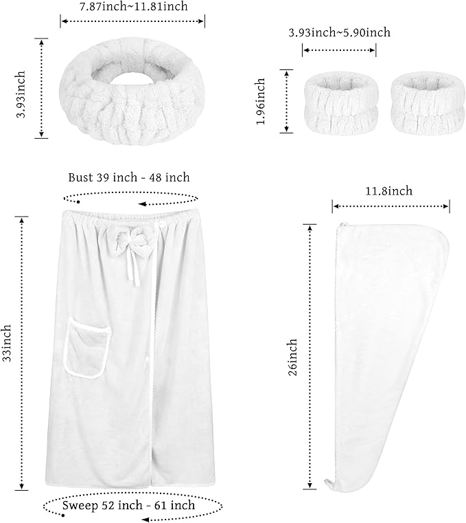 Towel Wrap Women Shower Robe Adjustable Closure Bathrobe with Hair Drying Towel & Spa Wraps