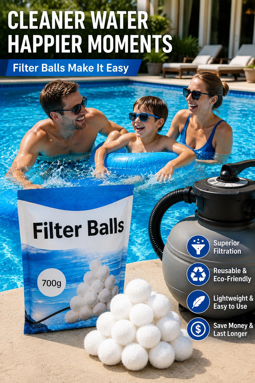 LYQC 3 lbs Pool Filter Balls Eco-Friendly Fiber Filter Media for Swimming Pool Sand Filters (Equals 50kg/100lbs Pool Filter Sand) (3, Pounds)