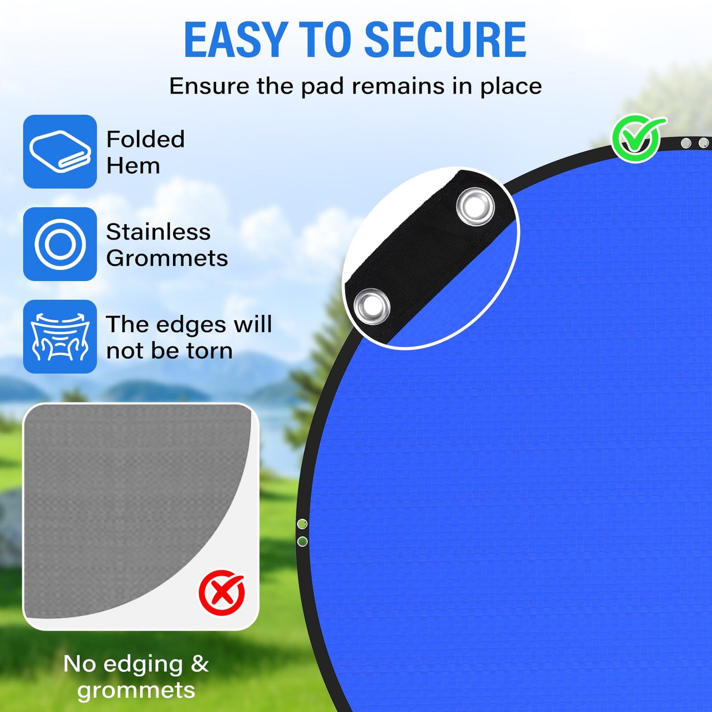 TIXANF 15FT Pool Ground Cloth, 12x12 Mesh Heavy Duty Pool Liner Pad with Anti-Aging PE, Stainless Steel Grommets, Puncture Resistant Under Mat for Above Ground Pools, Tarp for Under Pool