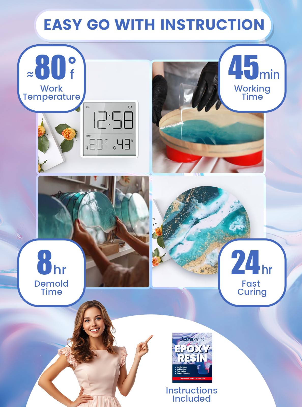 Jarezina 1 Gallon Epoxy Resin Kit,Crystal Clear Epoxy Resin -Strong and No Bubble，Not Yellowing Art Resin，Self Leveling Easy Mix 1:1,Suitable for Art Casting,DIY,Jewelry Projects, Wood & Resin Molds