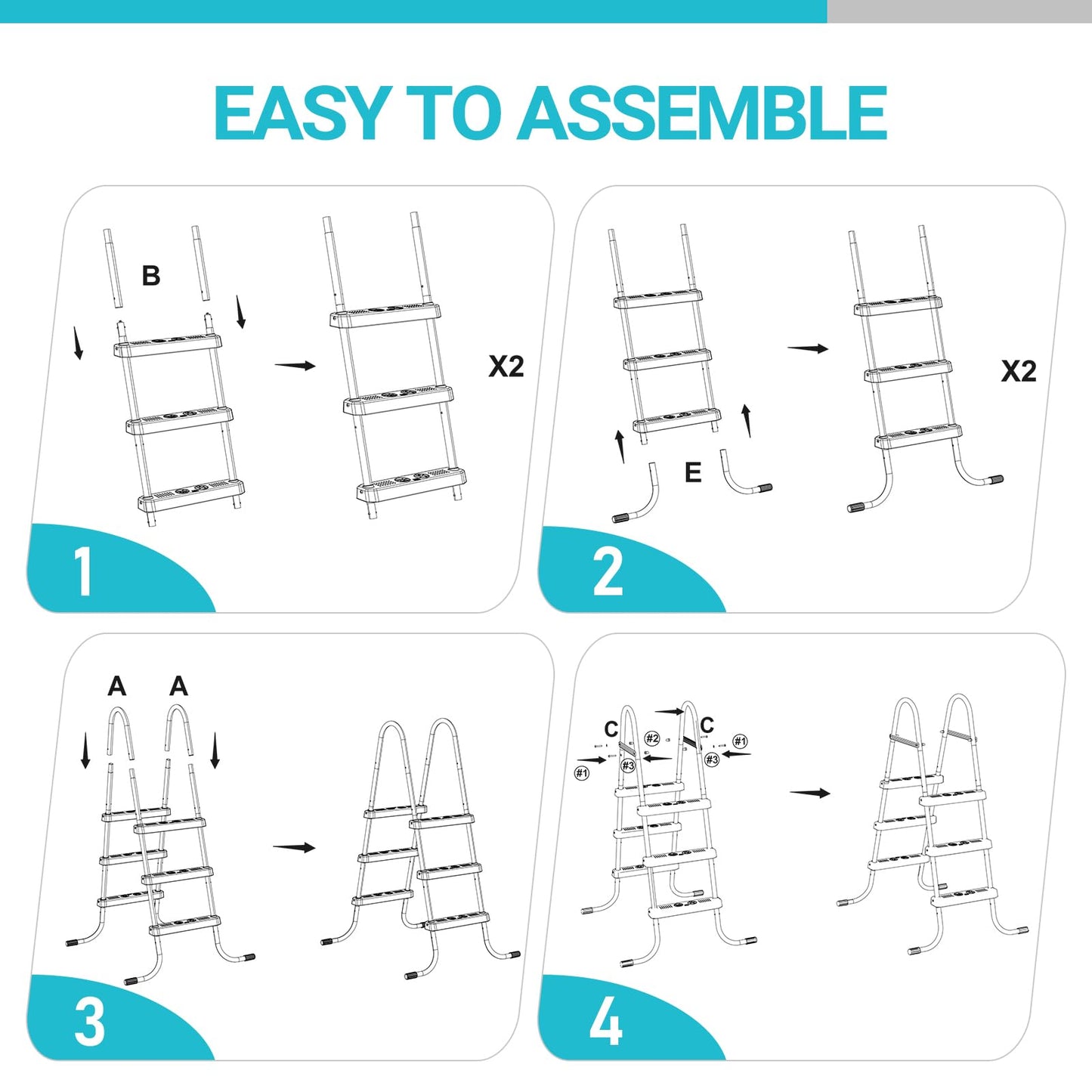 Outvita Above Ground Pool Ladder, 3-Step Steel A-Frame Swimming Pool Stairs for 42" High Wall, 300 lbs Capacity Entry/Exit Steps with Secure Non-Slip Sturdy Wide Step