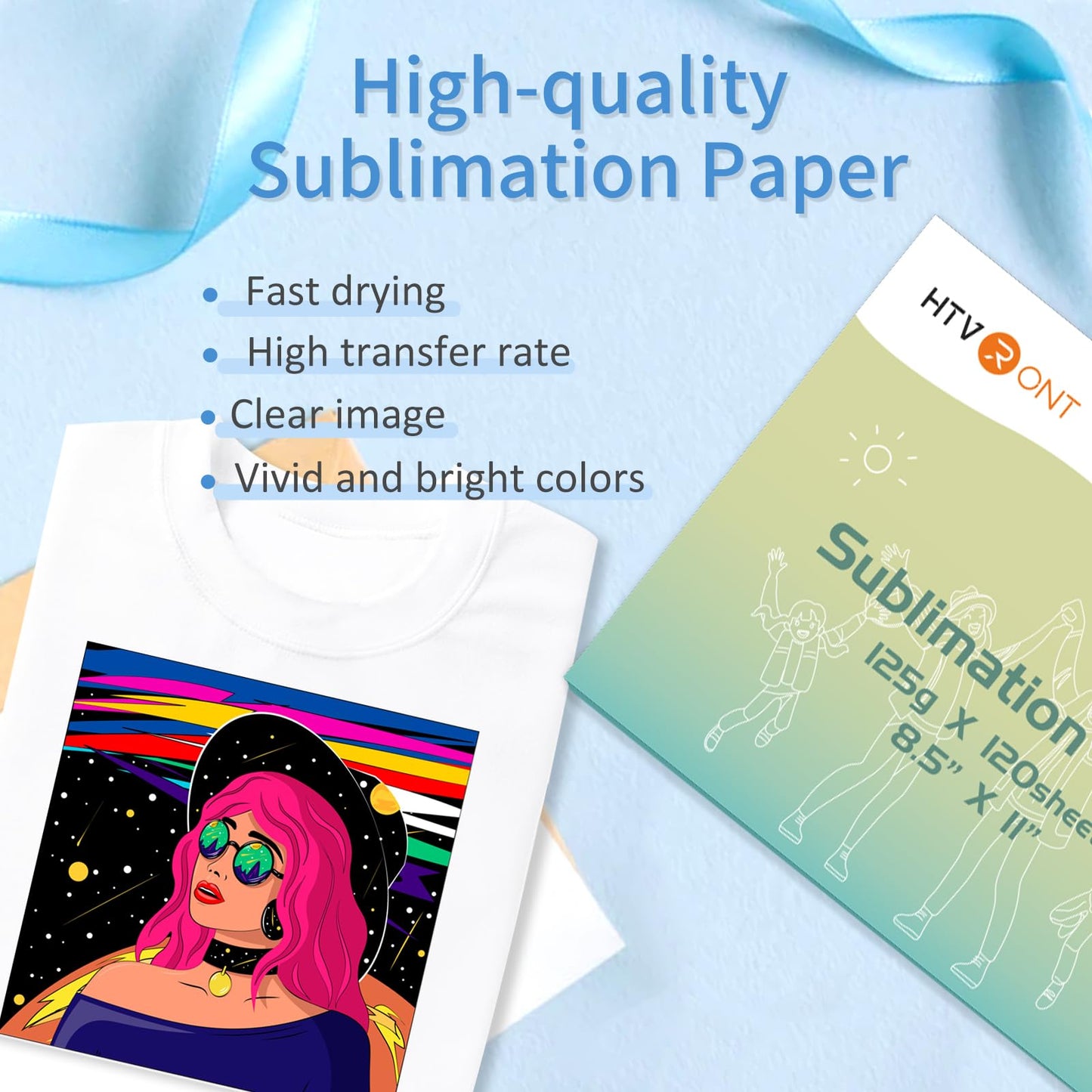 HTVRONT Sublimation Paper 8.5x11 Inch 120 Sheets | High Transfer Rate Printer-Friendly Sublimation Sheets for T-Shirts & Mugs | Compatible with Epson/HP/Canon (A4 Size, Quick-Dry, No Curl)
