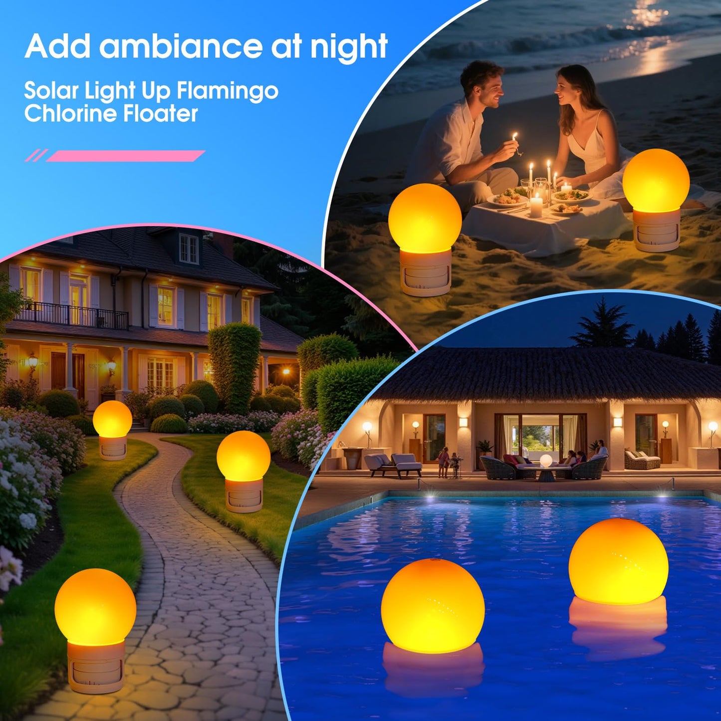 Solar Pool Chlorine Floater, Chlorines Floater with Light, Glow in Dark Chlorines Tablet Floater, Flame-Orange, 11 Inch