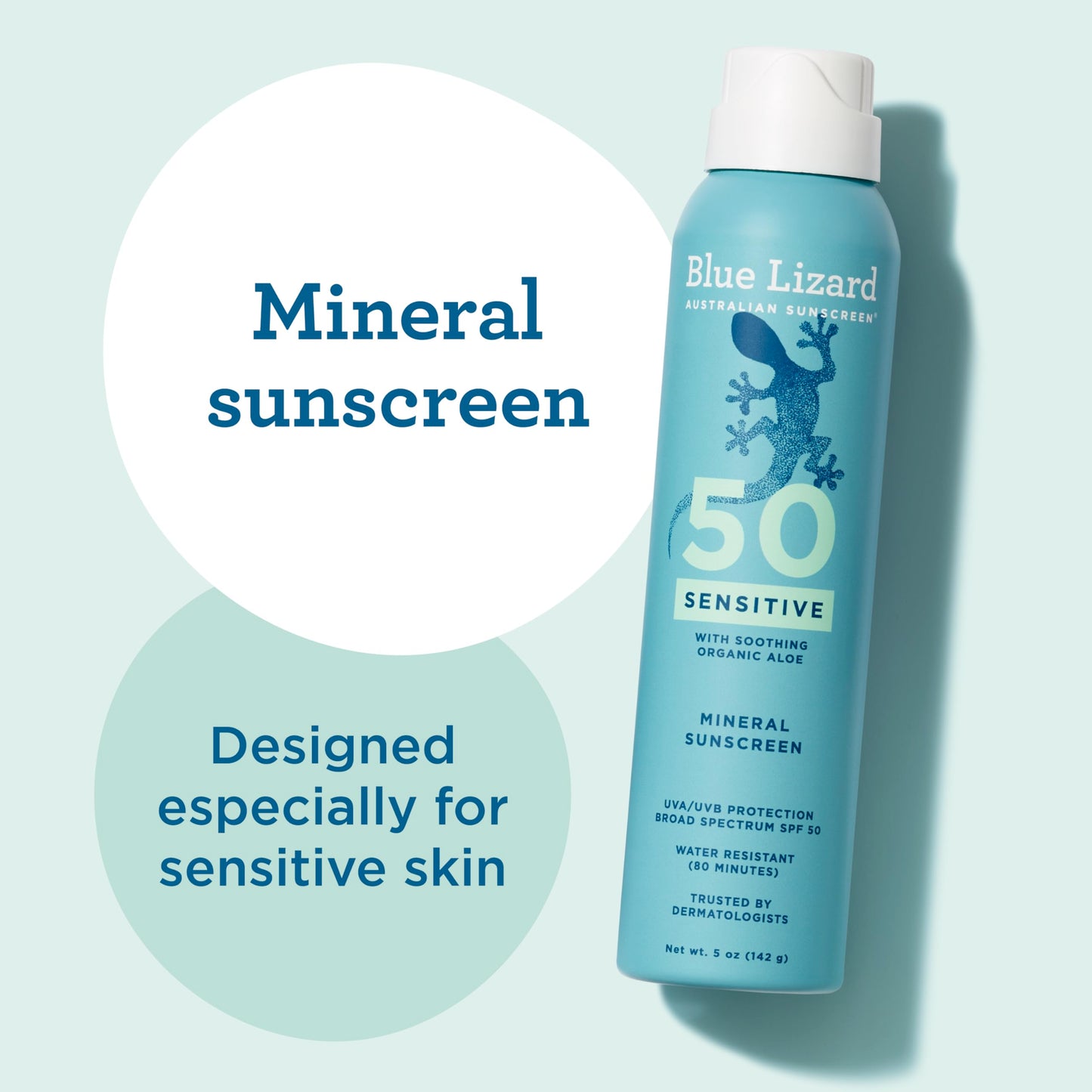 Blue Lizard Mineral Sunscreen Spray, SPF 50+ | Zinc Oxide Formula | Water-Resistant | Dermatologist-Recommended | 5 fl oz Pack of 2