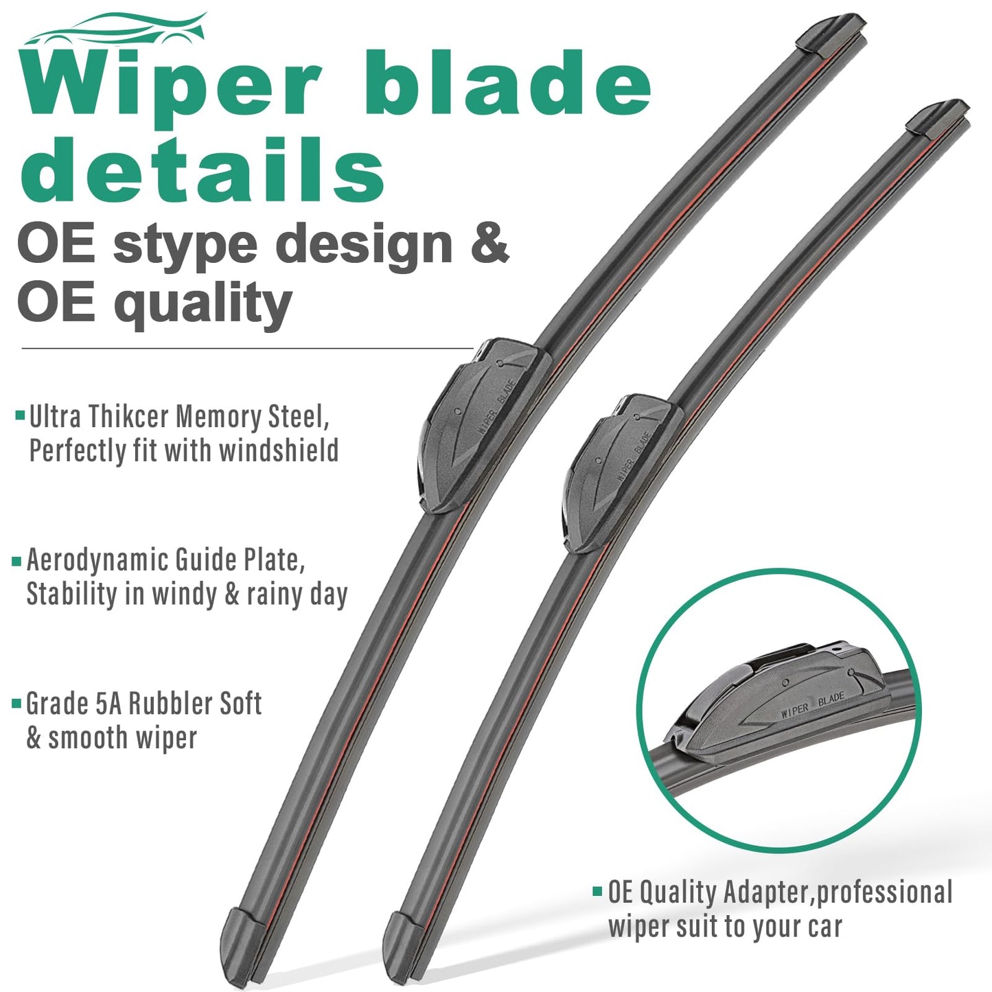 26" 14" 13" Windshield Wiper Blades Replacement for Hyundai Santa Fe 2013 2014 2015 2016 2017 2018 Hyundai Santa Fe Sport XL Premium All Weather Front Rear Wipers Set - OEM Quality (Pack of 3)