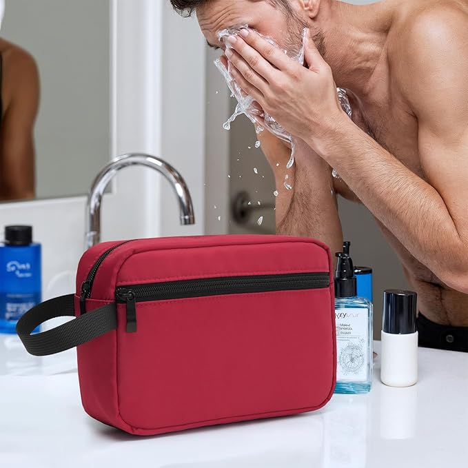 Travel Hanging Toiletry Bag with Carry Handle - Water-Resistant Small Cosmetic Organizer for Men & Women, Makeup, Shaving Kit, Gym & Travel Essentials (Burgundy)