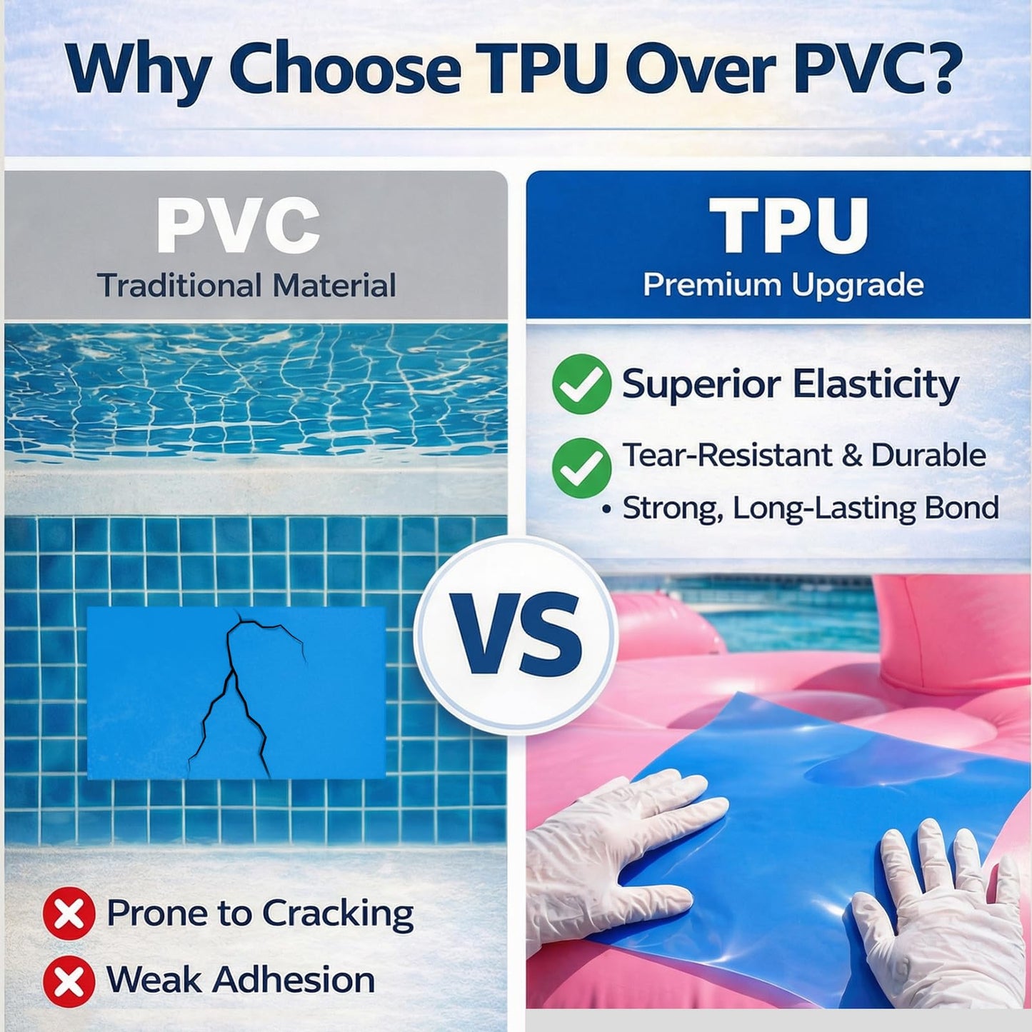Extra Large Pool Liner Repair Patch, 2.79 x 4.1 Ft Self-Adhesive TPU Waterproof Patch Repair Kit for Above Ground Pools, Inflatable Pools, Pool Floats, Bounce Houses