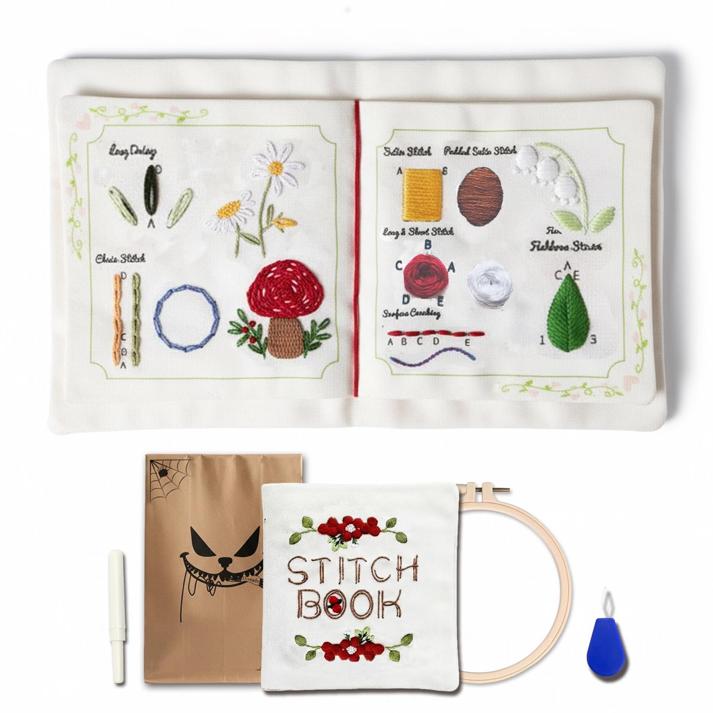 TenDawn Basic Embroidery Starter Kit – 12 Essential Stitches, Fabric Practice Book for Beginners, Easy Entry Sewing Set