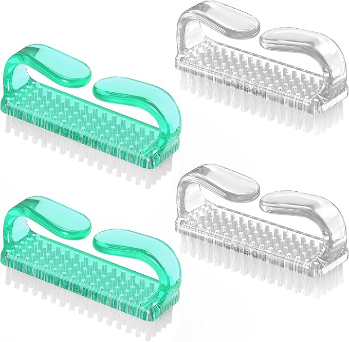 Handle Grip Nail Brush, Hand Fingernail Brush Cleaner Scrubbing Kit Pedicure for Toes and Nails Men Women (4 Pack)