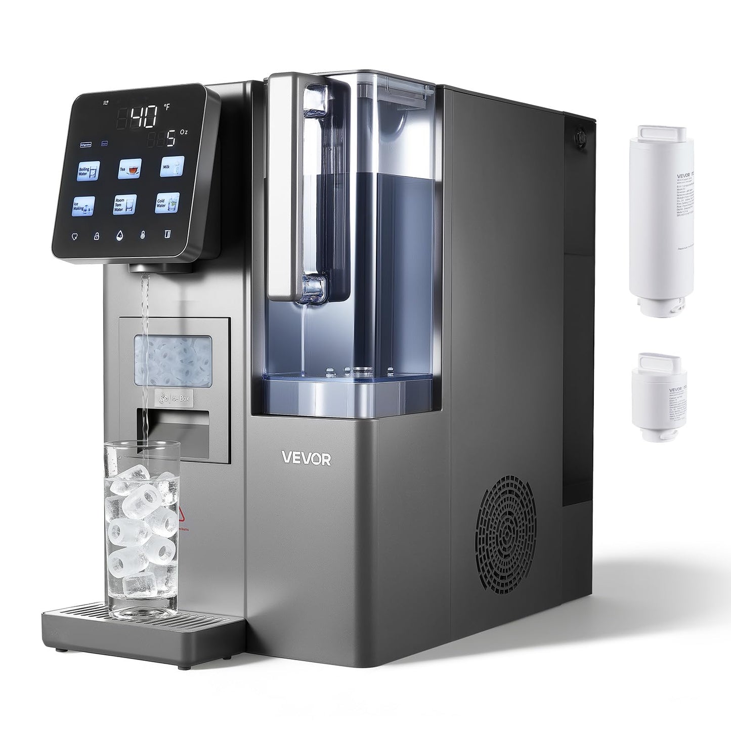 VEVOR Water Dispenser with Ice Maker, 3-in-1 Countertop Water Dispenser, 35 LBS/24H, 12 Cubes/7 Min Fast Ice Making with 4 LBS Storage, Bullet/Crushed ICES & Cold-Water (100 LBS/24H)