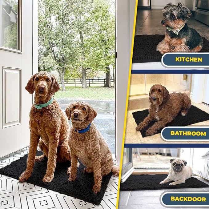Muddy Mat® | Super Absorbent Door Mat Indoor, Microfiber Quick Dry Chenille Entryway Rug, Non-Slip Front Door Mat, Indoor Mats for Entryway, Machine Washable Pet Rug, Black 28"x18"