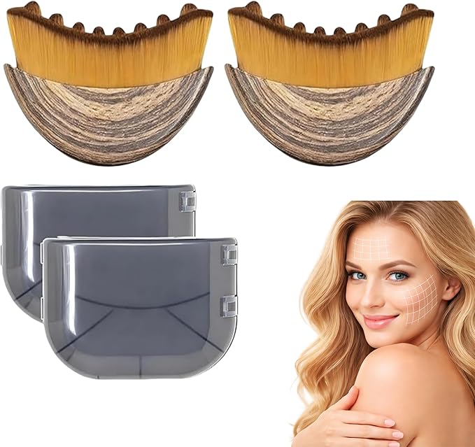 4Self Care Lymphatic Contour Face Brush (2 Pack) Dry Skin Contour & Sculpting Tool, Wooden Lymphatic Massager for Face & Neck, Makeup Prep, Jawline Toning & Facial Definition Enhancement