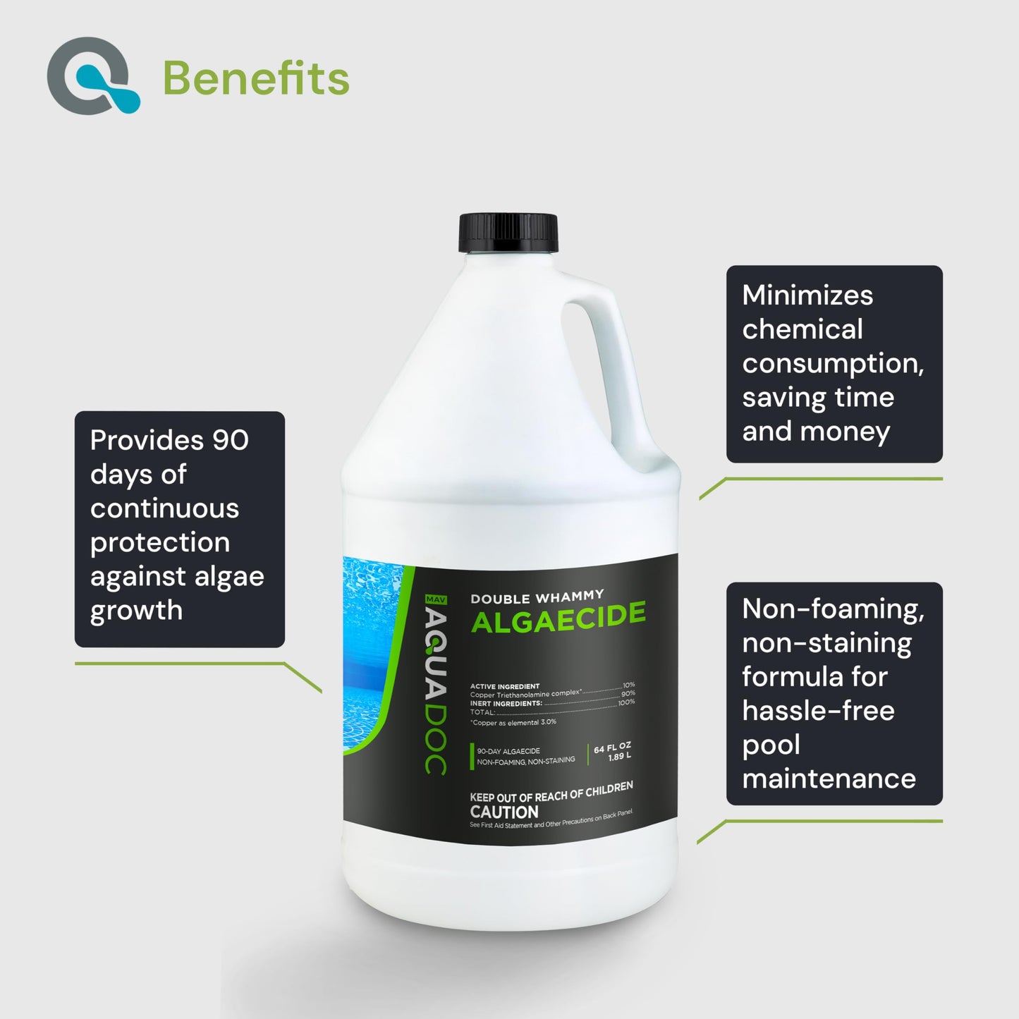Copper Pool Algaecide for Swimming Pools - 64 oz - 90 Day Algaecide for Inground & Above Ground Pools, Helps Prevent & Remove Green, Mustard, Blue, Black Algae - AquaDoc