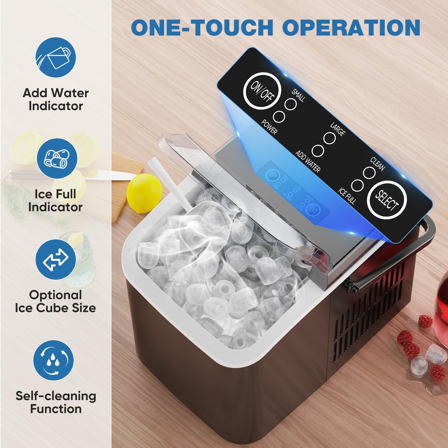 Sweetcrispy Portable Ice Maker Countertop with Ice Scoop, Basket and Handle, 9 Ice Cubes in 6 Minutes, 26.5lbs/24Hrs, Self-Cleaning with 2 Sizes of Bullet Ice for Kitchen, Office, Bar, Ink Black