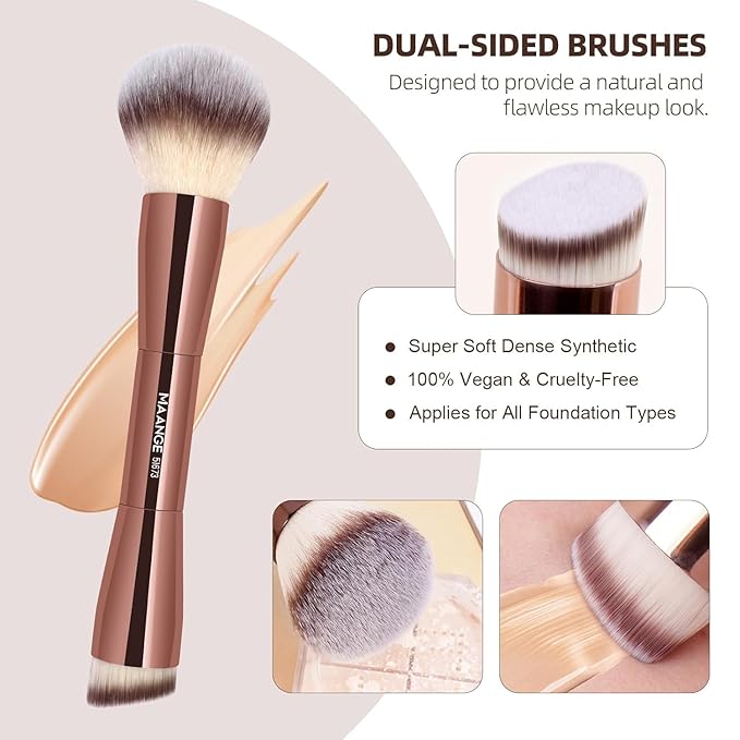 MAANGE 8 Pcs Makeup Brushes with Bag, Double-End Multi-functional Makeup Brushes for Blending Liquid Powder Concealer Cream Blush (Coffee Brown)