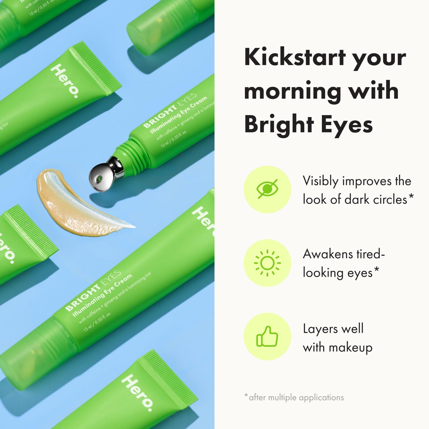 HERO COSMETICS Bright Eyes Illuminating Eye Cream - Reduces the Look of Dark Circles With Multiple Applications - Featuring a Stainless Steel Tip for a Cooling Effect (0.5 fl oz)
