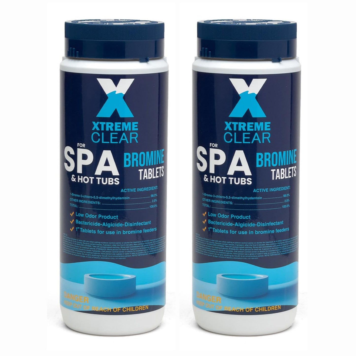 Xtremeclear Bromine Tablets for Spa & Hot Tub 3Lbs (1.5lbs Each Bottle), 1-Inch Tablets, Low-Odor Sanitization, Restores Water Clarity, Slow-Dissolving, Long-Lasting Sanitizer for Clean Water