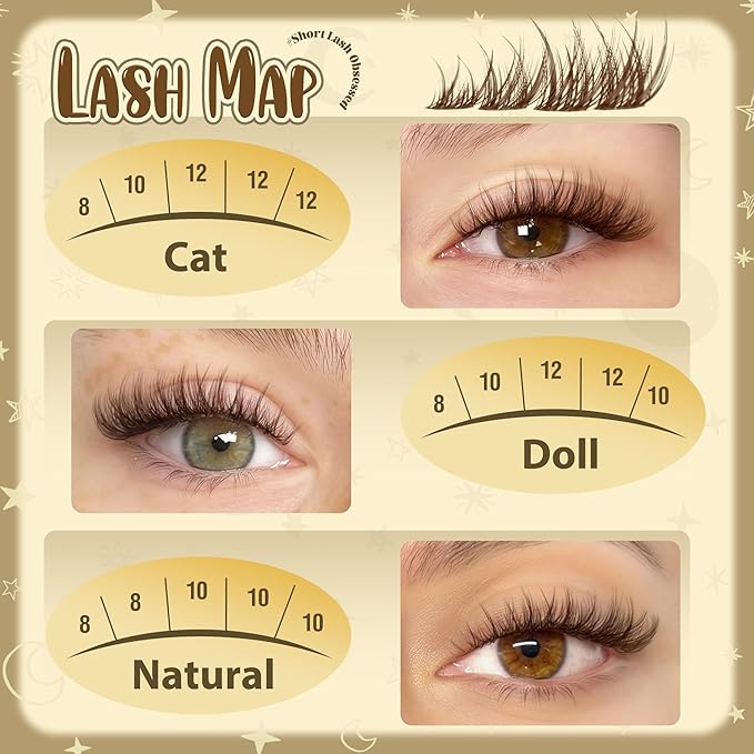 Brown Lash Clusters Short 8MM 10MM 12MM Eyelash Extensions Natural Cluster Lashes Individual Wispy Eyelash Clusters C-Curly Dark Brown Fluffy Eye Lashes Clusters Pack 132Pcs