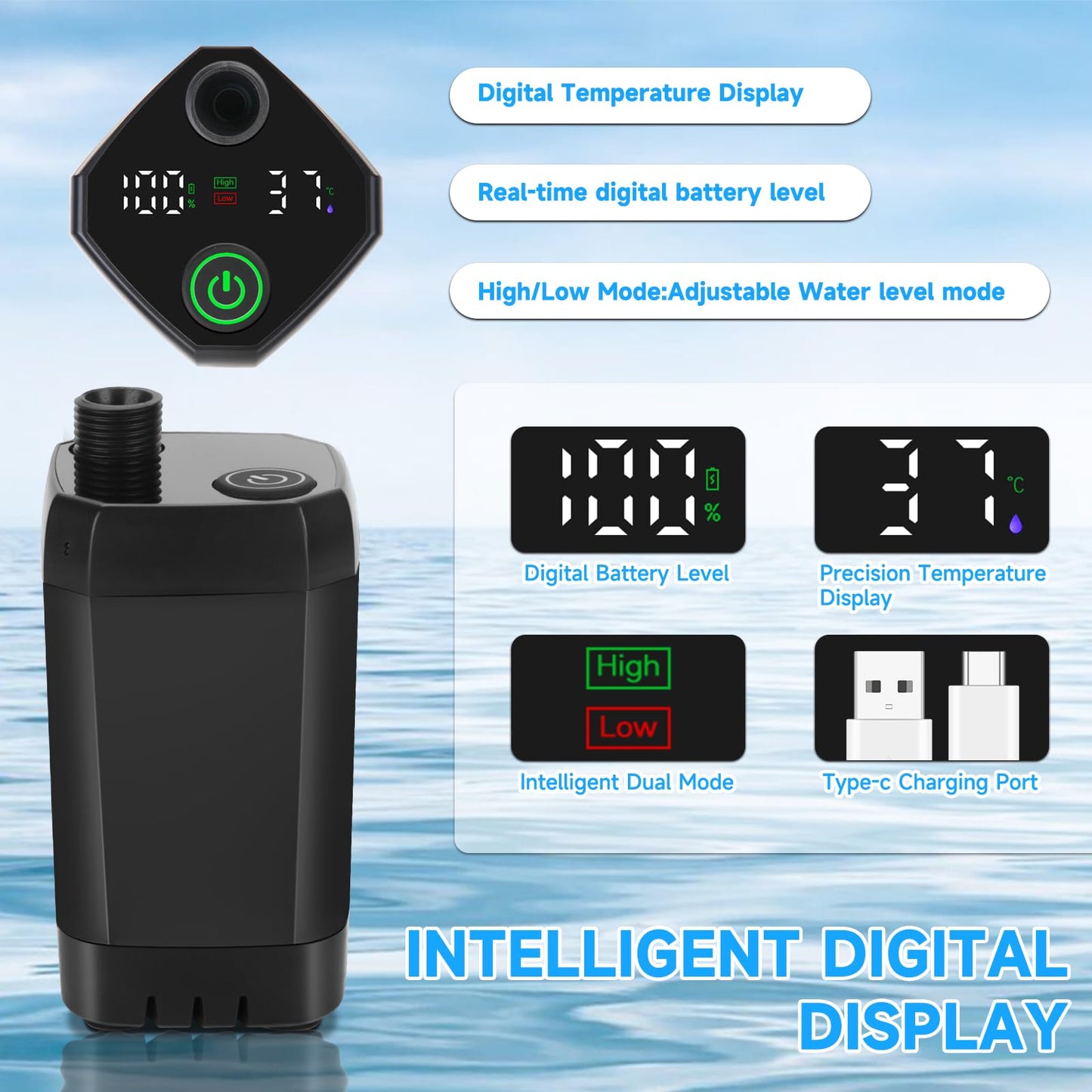 vignuto Portable Shower for Camping, Rechargeable Camping Shower kit with LED Display of Battery Level and Temperature, Lasting-150 Mins, Suitable for Outdoor Shower, Pet Bath, Car Washing