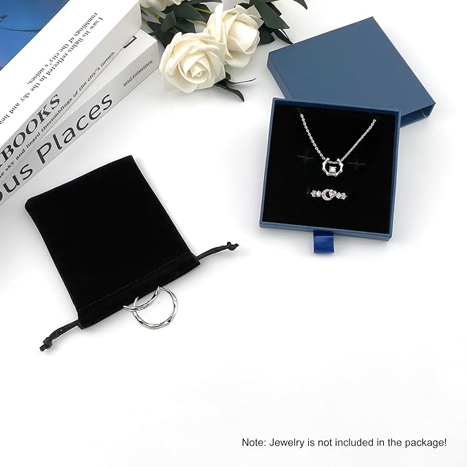 Small Jewelry Gift Box and Velvet Bag, Necklace Bracelet Earring Cardboard Organizer Square Jewellery Gift Box Pendent Storage Case for Birthday Xmas Christmas Wrapping (Blue)