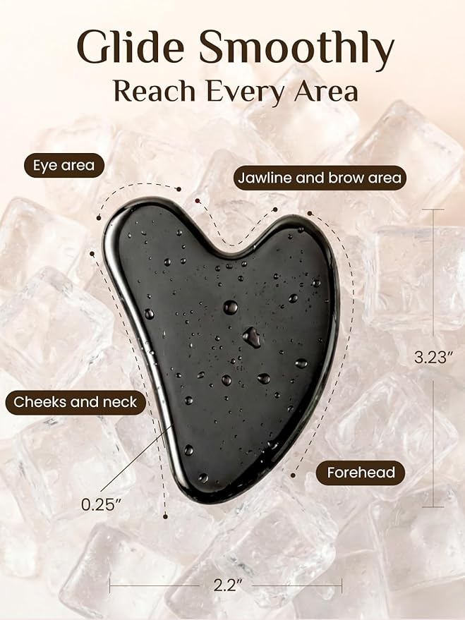 Rena Chris Gua Sha Facial Tools, Stainless Steel Guasha Tool for Acupuncture, Manual Massage Tool for Jawline Sculpting and Puffiness Reducing, Gua Sha Facial Tool, Skin-Care Gift (Metallic Black)