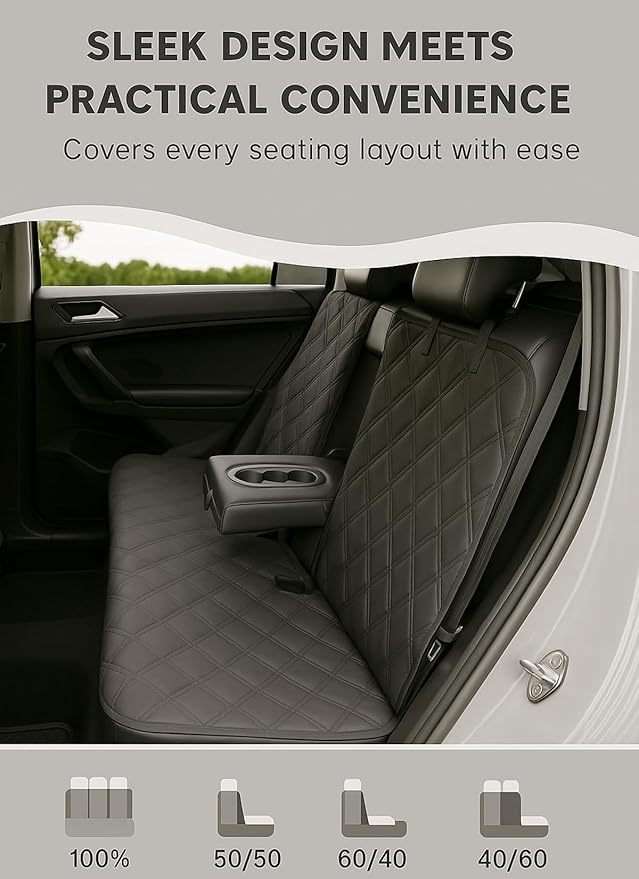 Waterproof Dog Car Seat Cover for Back Seat, Split Car Seat Covers for Dogs, Pet Backseat Cover for Dogs in Car, Nonslip Car Seat Protector, Seat Covers for Cars SUV Truck,seat Belt