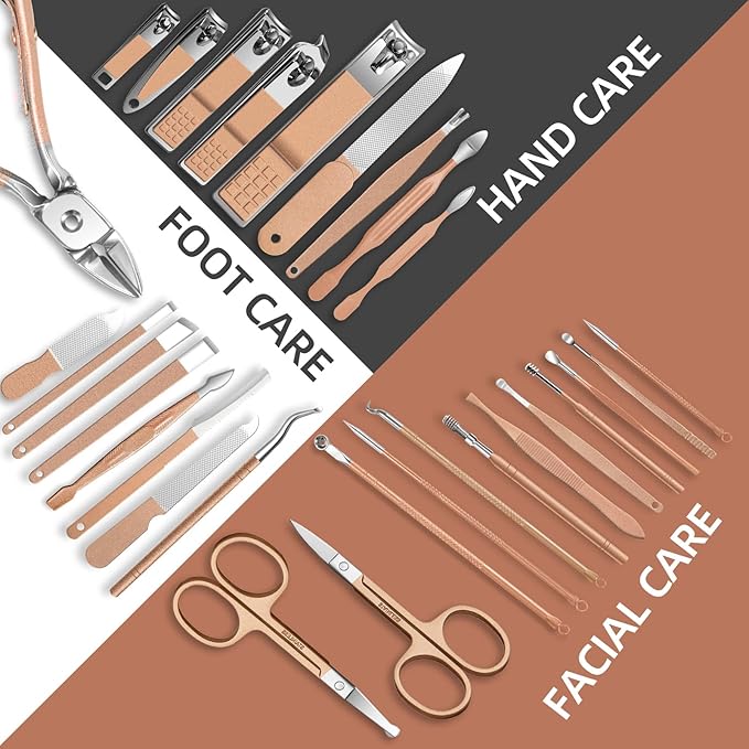 Manicure Set 30 in 1 Nail Clippers Set,Nail Manicure Kit for Women,RedFlow Toenail Clippers,Pedicure Kit,Pedicure Tools,Suitable for Travel Manicure Tools (Rose Gold)