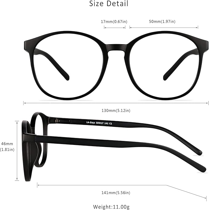 LifeArt Round Blue Light Blocking Glasses, Computer Glasses, Gaming Glasses, TV Glasses for Women Men (Black, 4.75 Magnification)