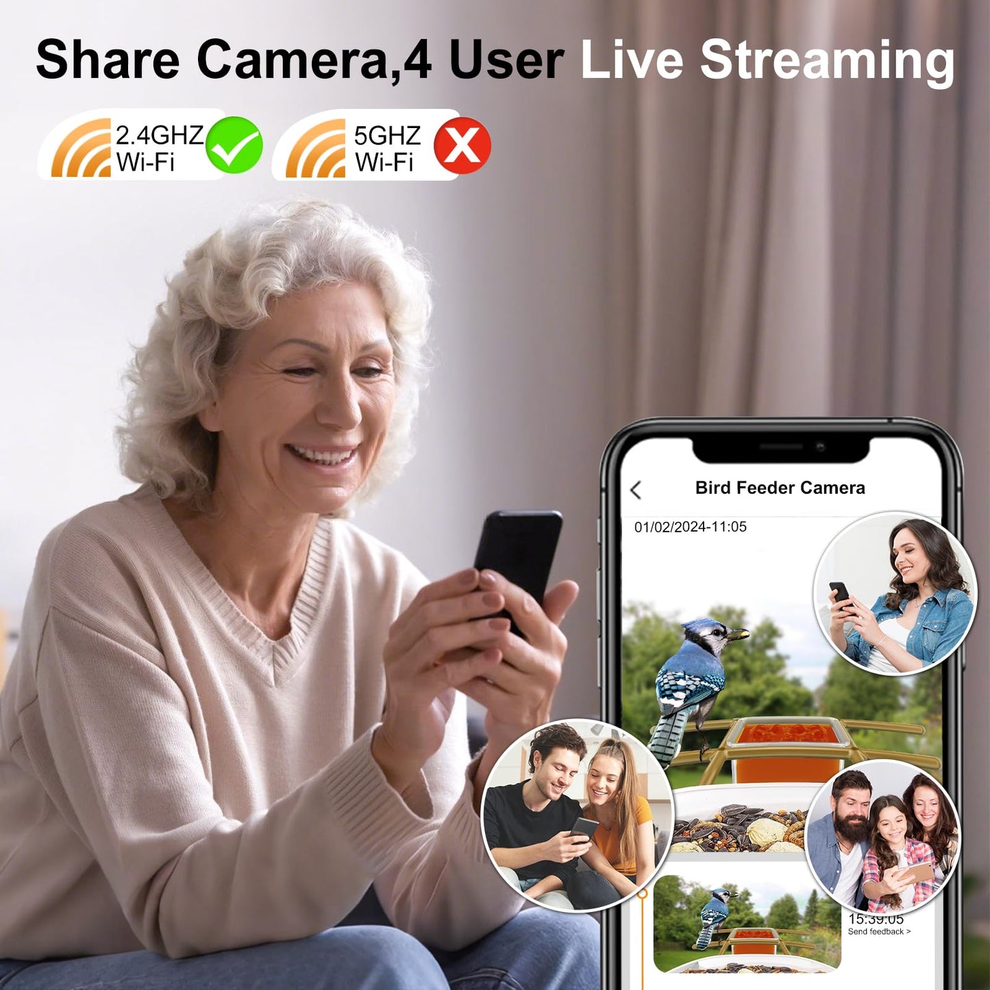 birdsnap® TUC Bird Feeder with Camera 2K HD Live with 32GB Card Auto Detect & Notify AI Identify Camera Birds Feeders Solar Powered Wireless Outdoors Backyard Gift for Mom Dad Birds Lover, 2.4G WiFi