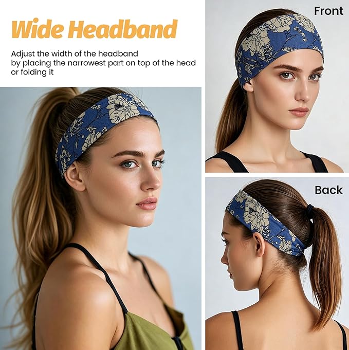 Headbands for Women - 6 Pack Wide Elastic Hair Bands | Stretchy Sweatbands Hair Bands | Soft Sports Thin Head Bands | Non-Slip Accessories Bands for Fashion, Washing Face, Workouts, Yoga, Daily Use