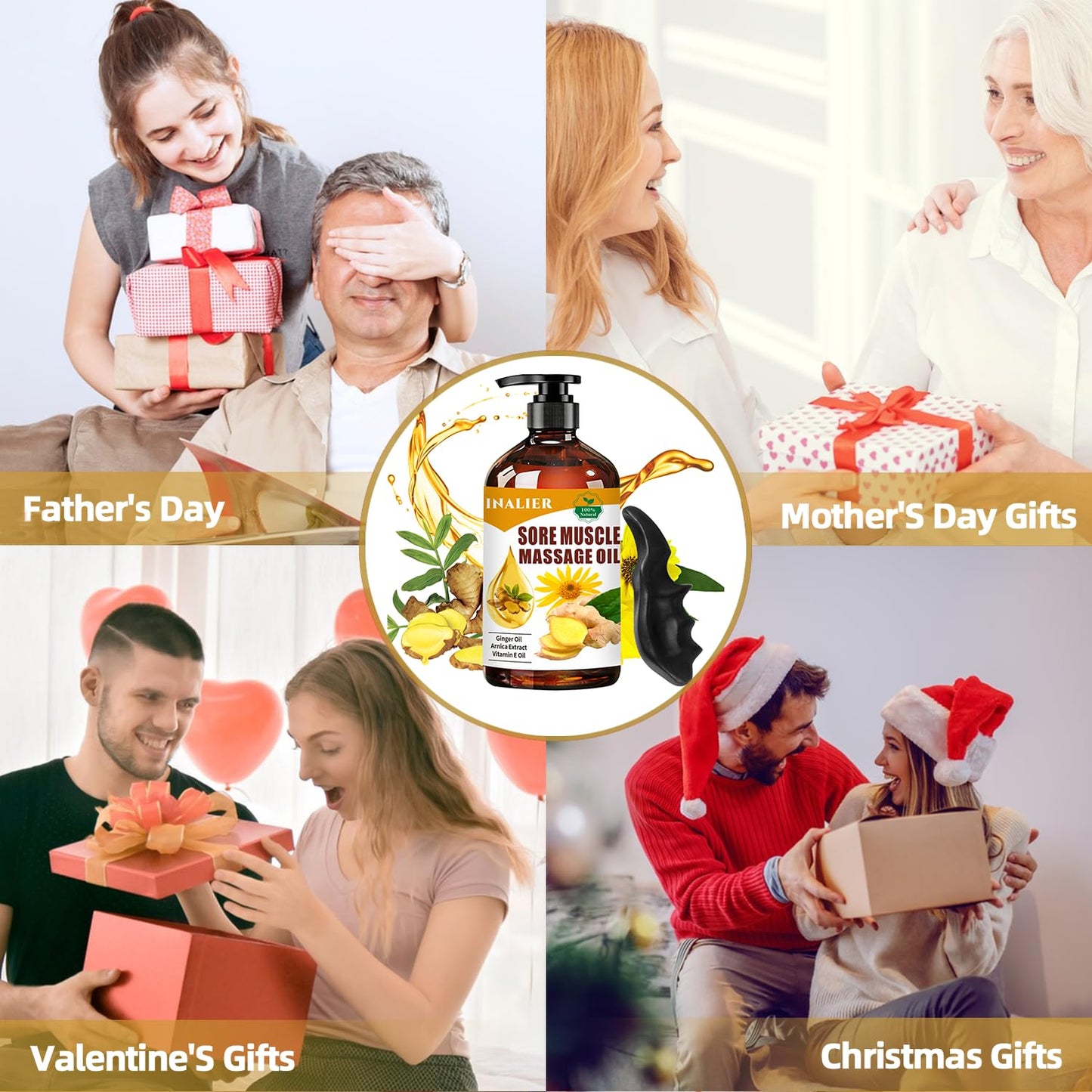 INALIER Sore Muscle Massage Oil,Gift for Husband Dad Boyfriend,Relaxing Massage Oil,Arnica Oil,Massages Oil for Massage Therapy,Gifts for Men and Women,Spa Gifts for Him Her