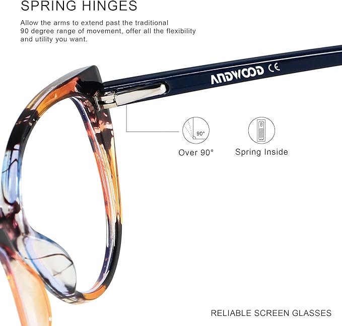ANDWOOD Blue Light Blocking Glasses Women Bluelight Blocker Computer Cateye Clear Cat Eye Eyeglasses Frame AR003