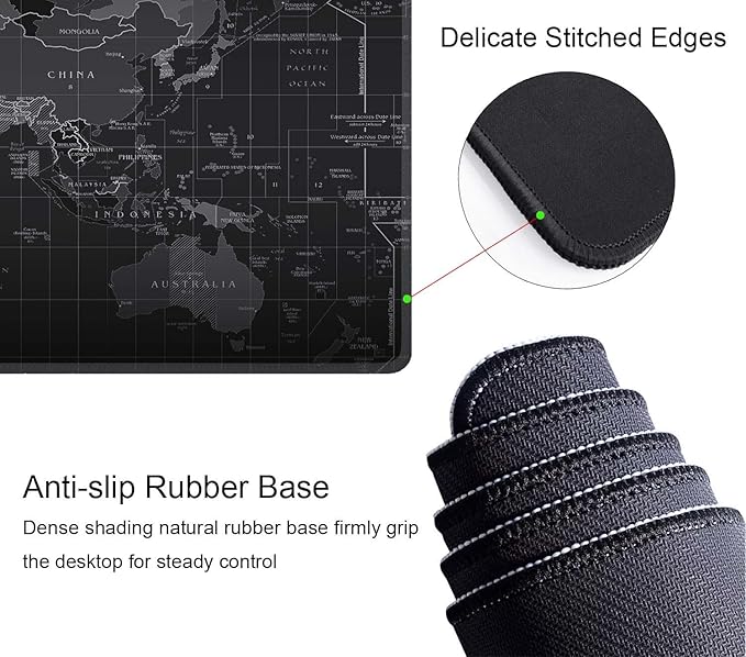 Large Mouse Pad Gaming Mousepad XL World Maps Desk Mat Mouse Pad Long 31.5x11.8 in Extended Big Cute Mouse Pad Waterproof Desk Pad with Non-Slip Base and Stitched Edges for Computer Keyboard