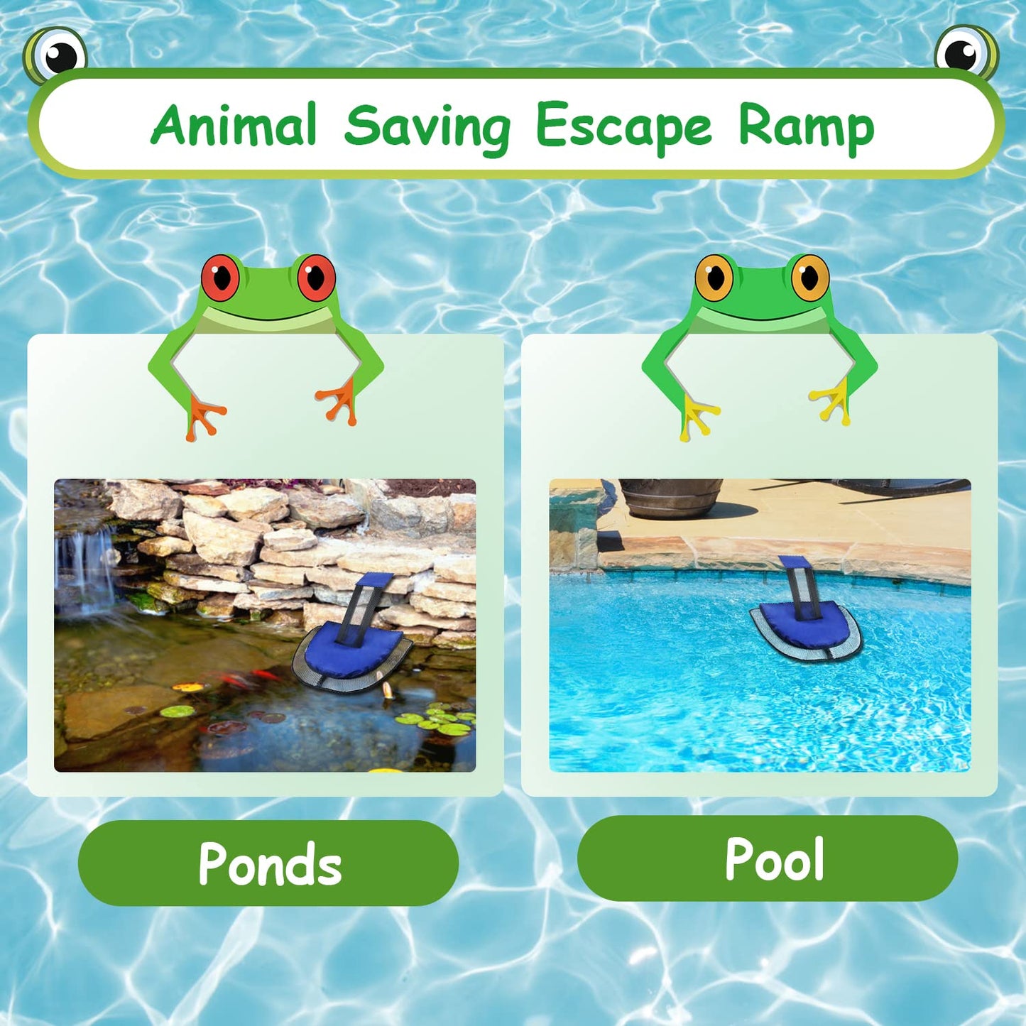 2 Pack Animal Saving Escape Ramp for Pools and Spas, Frog and Animals Saver for The Pool,Floating Ramp Rescues (Blue 2Pack)