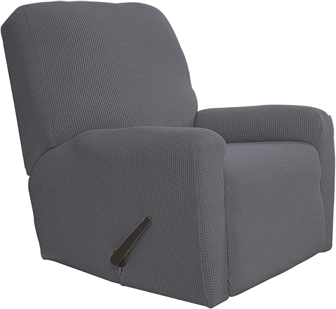Easy-Going Recliner Stretch Sofa Slipcover Sofa Cover 4-Pieces Furniture Protector Couch Soft with Elastic Bottom Kids Spandex Jacquard Fabric Small Checks(Large,Gray)
