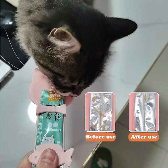 Cat Treat Spoon & 3 Pcs Can Lids | Cat Strip Feeder Squeeze for Liquid Snack | Universal Silicone Pet Can Covers BPA Free | Waste-Free Lickable Treat Feeder(Multicolor)