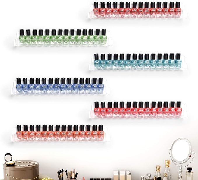 15" Acrylic 6 Shelves Nail Polish Wall Mounted Holder Paint Organizer Storage Rack Clear Hanging Nail Polish Shelf Floating Wall Mount Nursery Bookshelves Vinyl Display Record Holder.