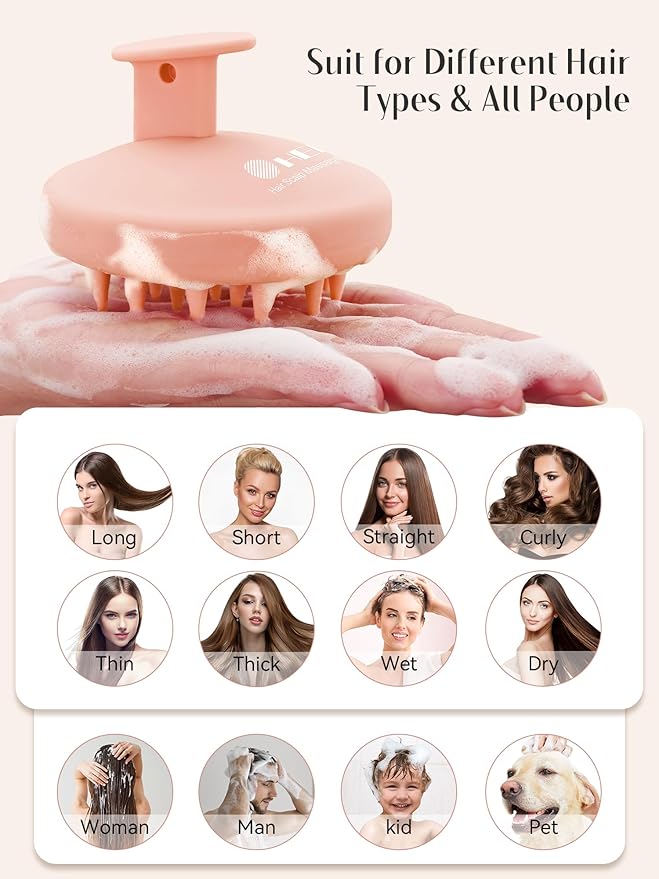 HEETA Scalp Massager Hair Growth, Scalp Scrubber with Soft Bristles, Integrated Silicone Design, Exfoliator for Dandruff Removal & Relaxation, Shampoo Brush Fit Wet Dry Hair Use, Light Pink