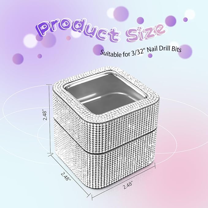 Nail Drill Bit Holder, Dustproof Rhinestones Drill Bit Organizer Case 30 Holes Efile Nail Tech Bits Storage Container Box Manicure Tools E file Accessories Collector for Salon, Travel, Home(Only Box)