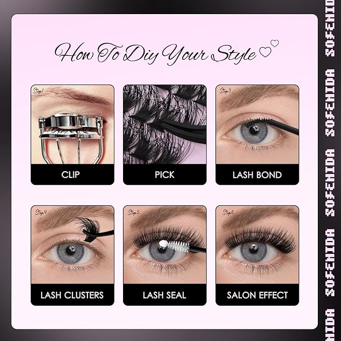 SOFENIDA Lash Clusters Kit 80D Lash Clusters Kit 10-18mm Volume Eyelash Clusters D Curly Cluster Eyelash Extensions 3D Wispy Lashes Cluster DIY Lash Extension Kit(80D-10-18MIX Thick Kit)
