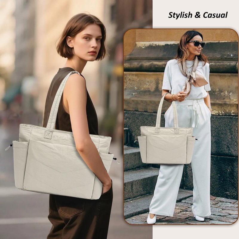 TANTOMI Tote Bag for Women Puffer Tote Bag with Zipper, Qulited Shoulder Bag Lightweight Handbags for Work Travel School Gym