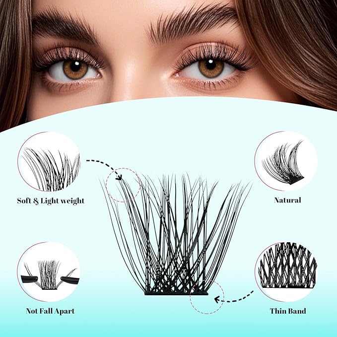 Wispy Lash Clusters Eyelash Extensions 144pcs Individual Lashes Cluster 10mm C Curl Fake Eyelash with Thin Band DIY Cluster Lashes At Home For Beginners (C-10mm)