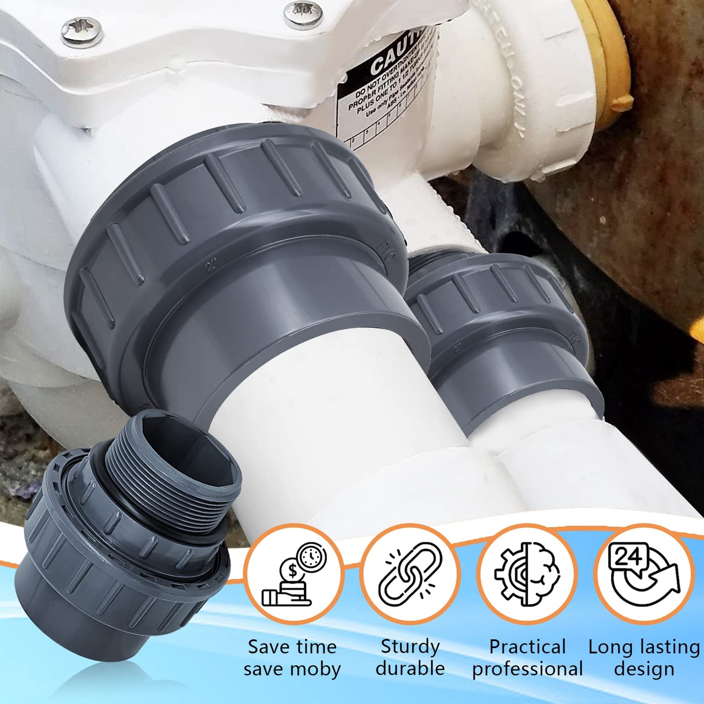 Boltigen 2pcs 1-1/2 PVC Pool Pump Fitting Coupling, 1.5" NPT Male x 1.5" Slip Union Socket Joint Adapter Connector Replacement for Pool Spa Pump