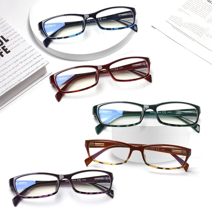 Henotin 5-Pack Reading Glasses Blue Light Blocking Anti Eyestrain Computer Reading Glasses for Women and Men Readers (Mix Color-C2, 1.25, Diopters)