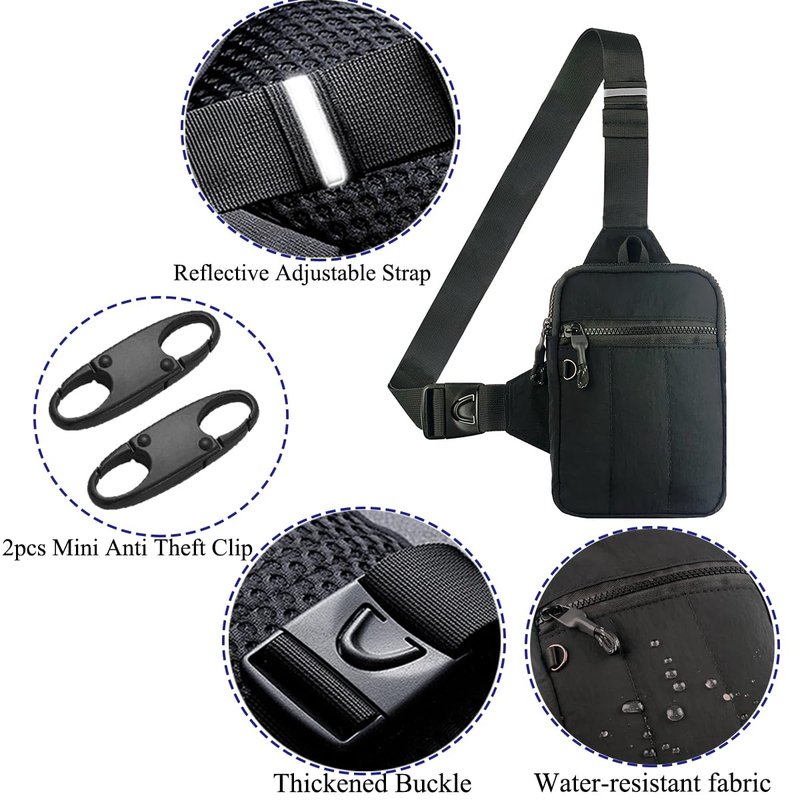 Vpoofree Mini Anti Theft Sling Bag for Men Crossbody,Small Chest Bag Casual Trendy Waterproof Lightweight Phone Crossover Daypack (Black mini anti theft crossbody sling bag)