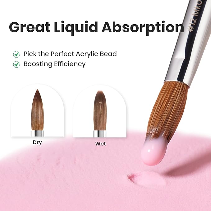 Beetles Pro 1-Pcs Acrylic Nail Brush Ã¢ÂÂ Professional Pure Bristles Kolinsky Acrylic Brushes for Nails Metallic Nail Art Brushes for Nails Extension Gel, 3D Carving Ã¢ÂÂ Salon Quality Manicure Tool (12#)
