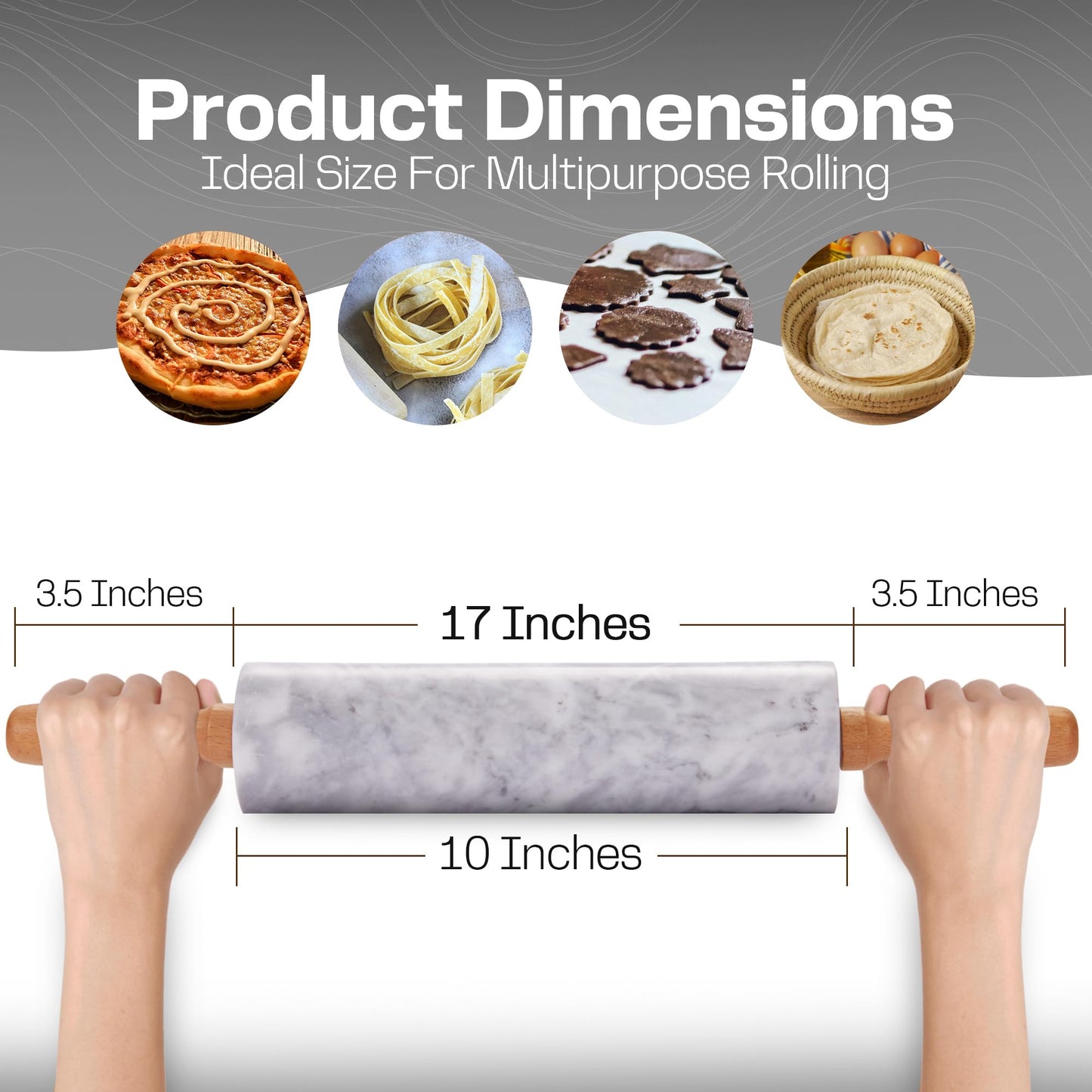 17 Inch Marble Rolling Pin with Wooden Handles & Wood Cradle, Dough Roller for Baking Pizza, Pies, Pastries, Pasta, Cookies