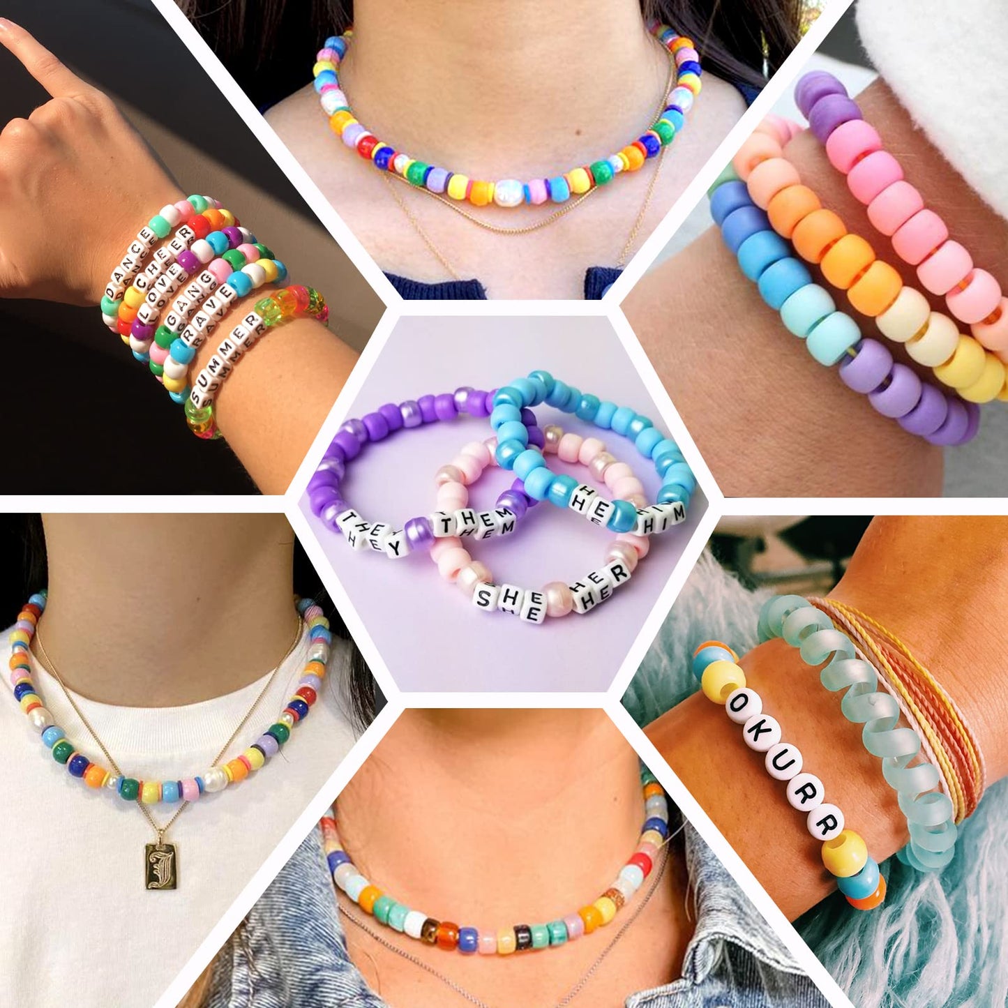 Quefe 3960pcs Pony Beads for Friendship Bracelet Making Kit 48 Colors Kandi Beads Set, 2400pcs Plastic Rainbow Bulk and 1560pcs Letter Beads for Keychains Craft Jewelry Necklace